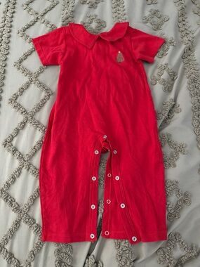 Classic Red Baby One-Piece Romper with Peter Pan Collar